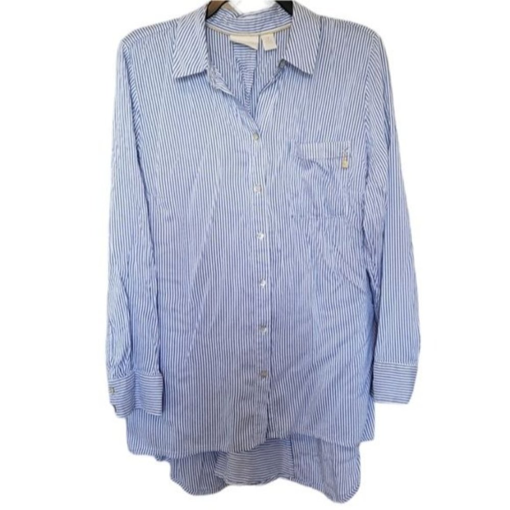 Chico's Striped HighLow Button Up Shirt Size 2/Large